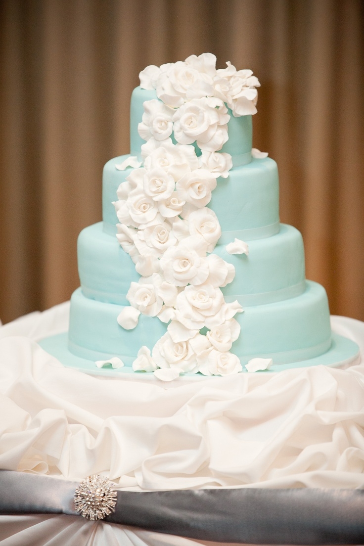 Turquoise Wedding Cake with White Flowers