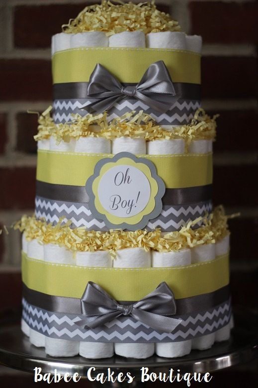 Yellow and Gray Baby Shower Diaper Cake