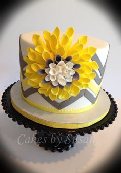 Yellow and Gray Chevron Birthday Cakes