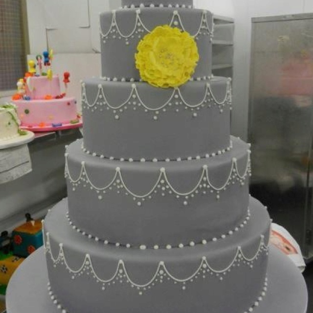 Yellow and Gray Wedding Cake