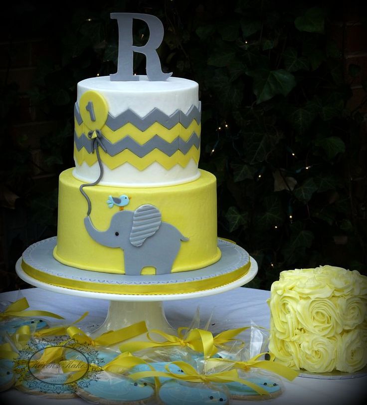 Yellow and Grey Chevron Baby Shower Cake