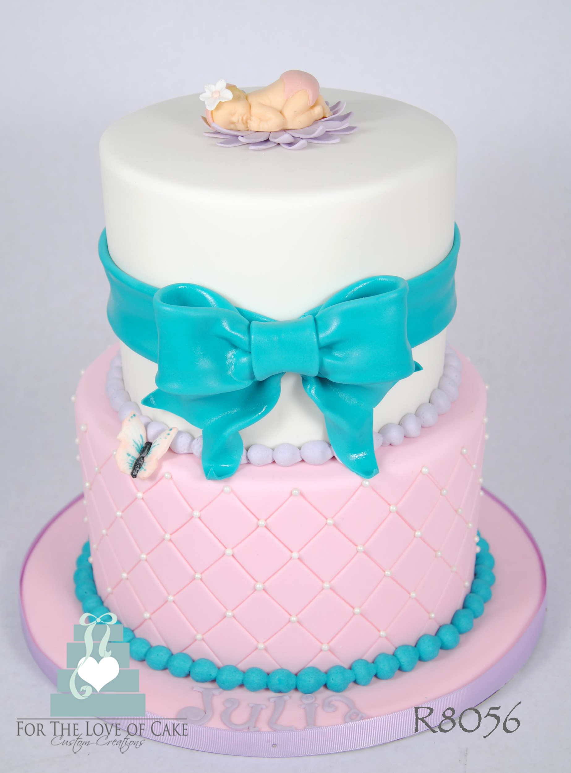 Aqua and Pink Baby Shower Cake