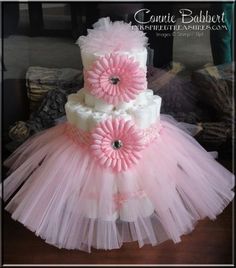 Baby Diaper Cake with Tutus for Girls