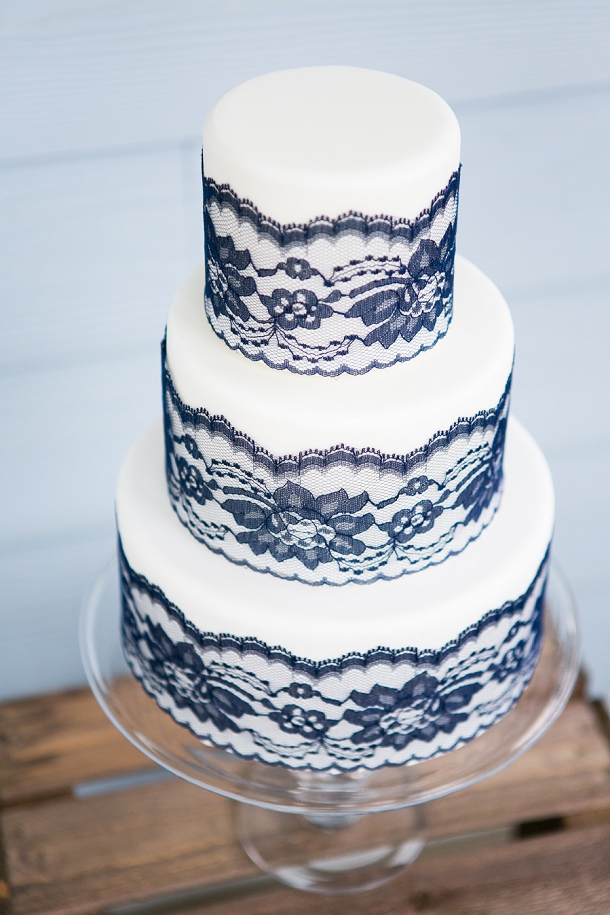 Blue and White Lace Wedding Cake