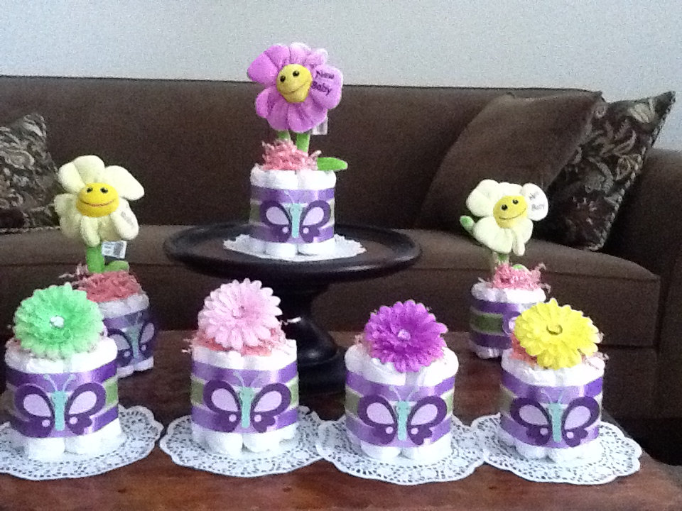 Butterfly Diaper Cakes for Baby Shower Centerpieces