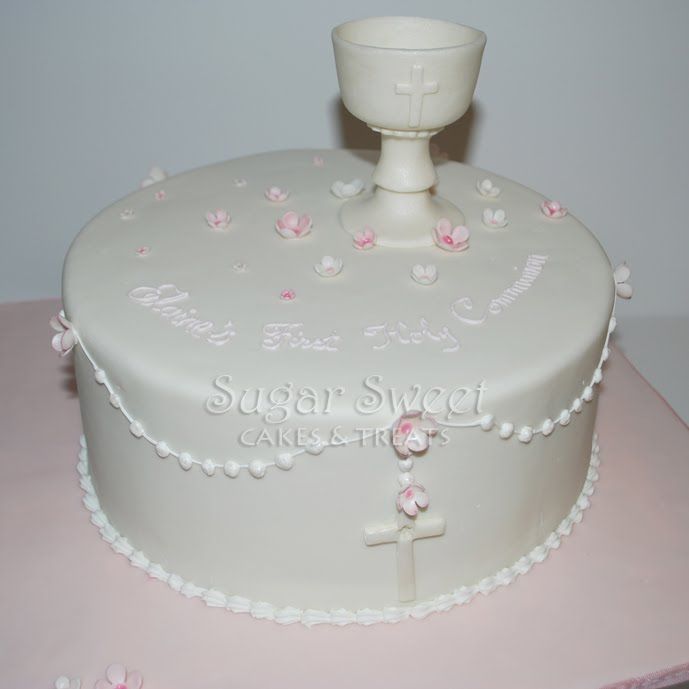 Chalice and Rosary First Communion Girl Cakes