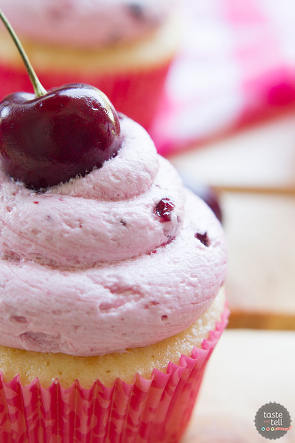 Cherry Almond Cupcakes with Frosting