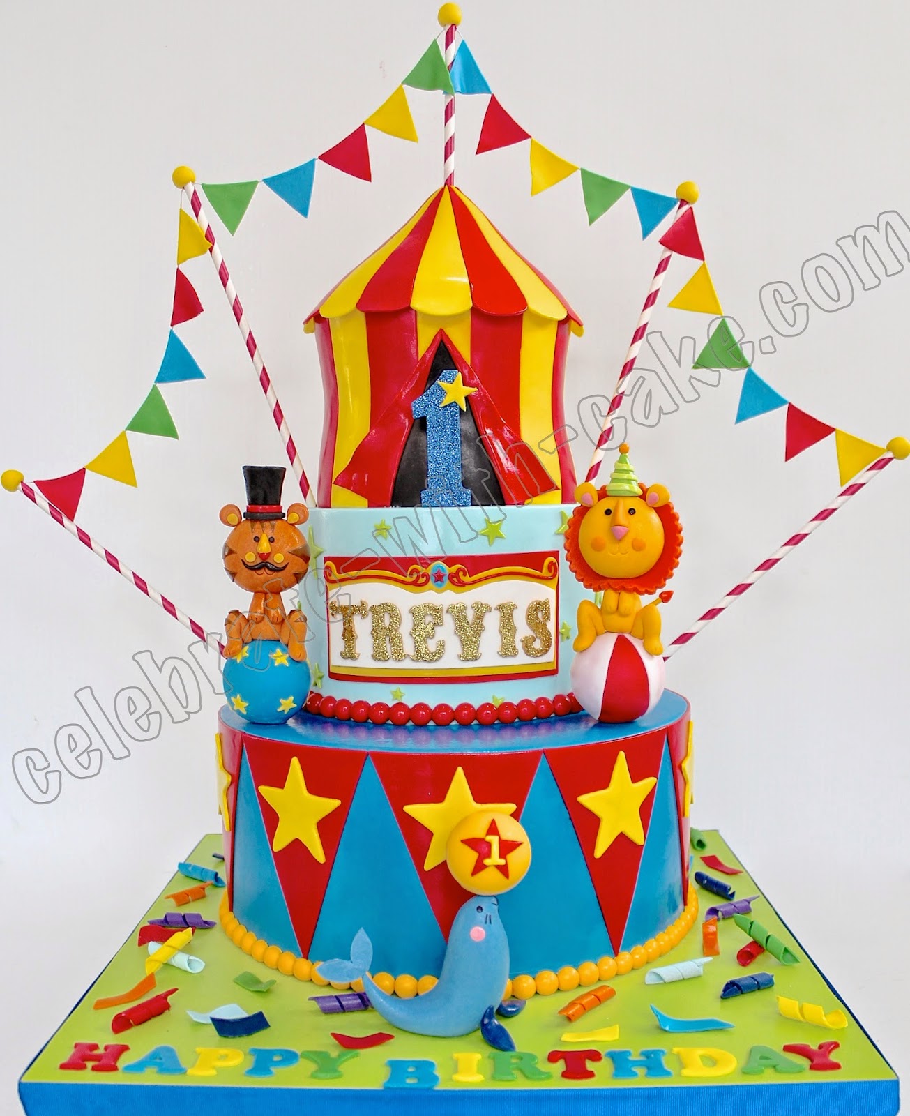 Circus Theme 1st Birthday Cake