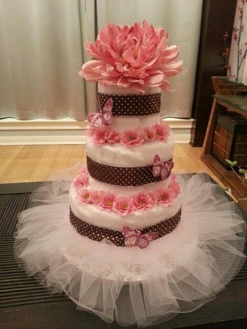 Diaper Cakes for Girls with Flowers