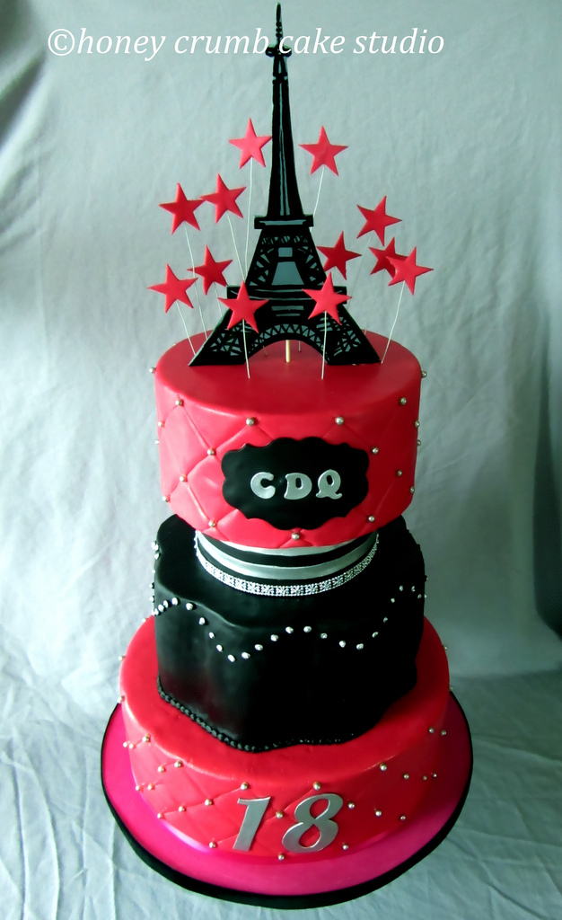 Eiffel Tower Black and Pink Birthday Cake