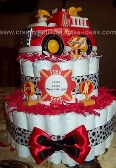 7 Photos of Fireman Diaper Cakes Bridal Shower