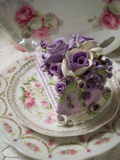 Food Slice of Cake Fake Pink Roses Victorian Shabby