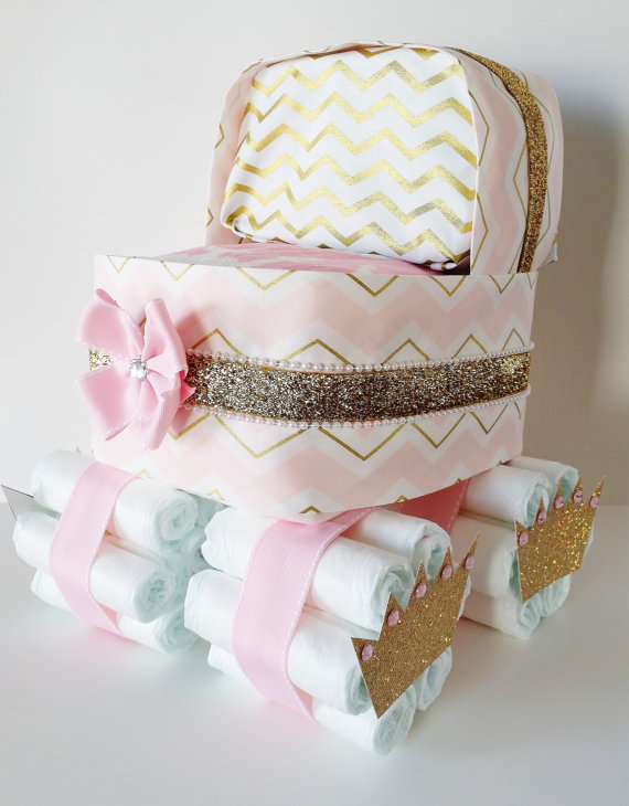 Gold Girl Baby Shower Diaper Cake Ideas