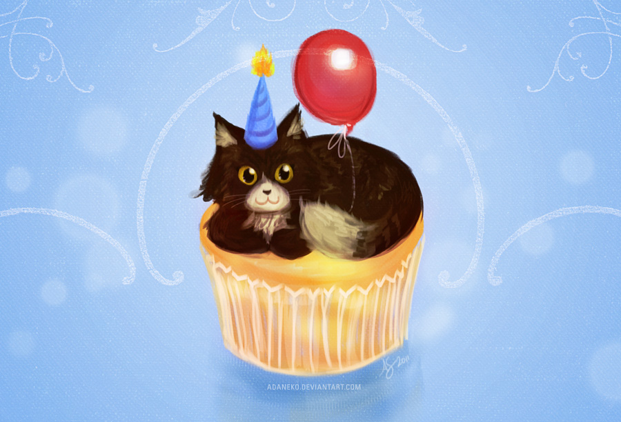 Happy Birthday Cat Cupcake