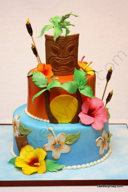 Hawaiian Flower Themed Birthday Cakes