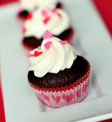 Mini Red Velvet Valentine Cupcakes