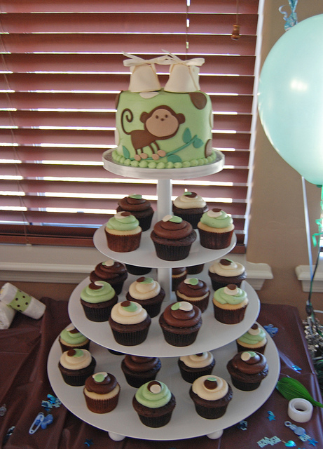 Monkey Baby Shower Cake and Cupcakes