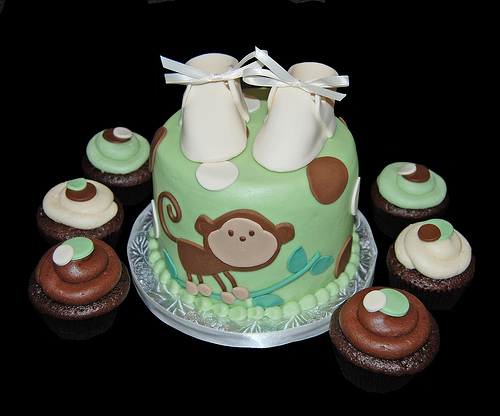 Monkey Baby Shower Cake and Cupcakes