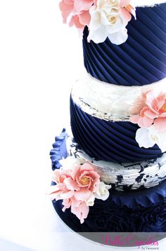 Navy & Coral Wedding Cake - Loved