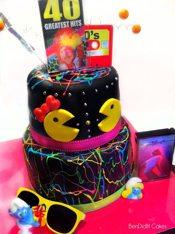 Neon 80s Theme Cake