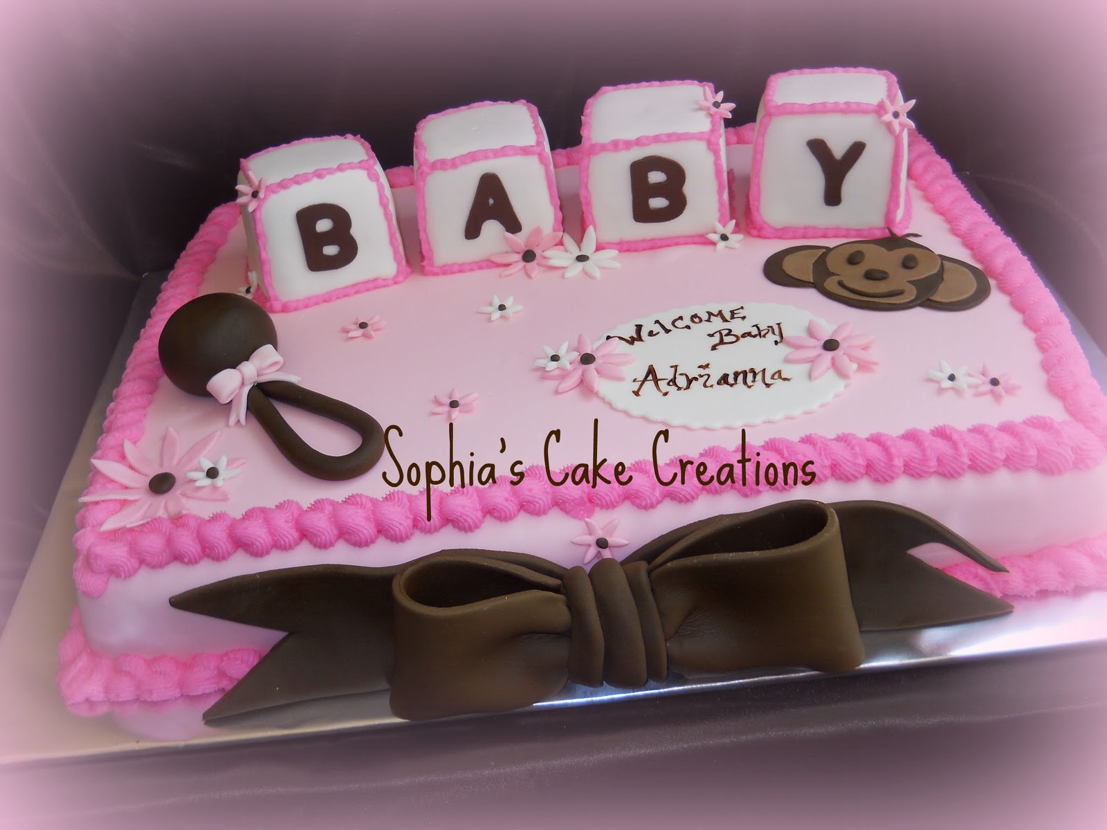 Pink and Brown Baby Shower Cake