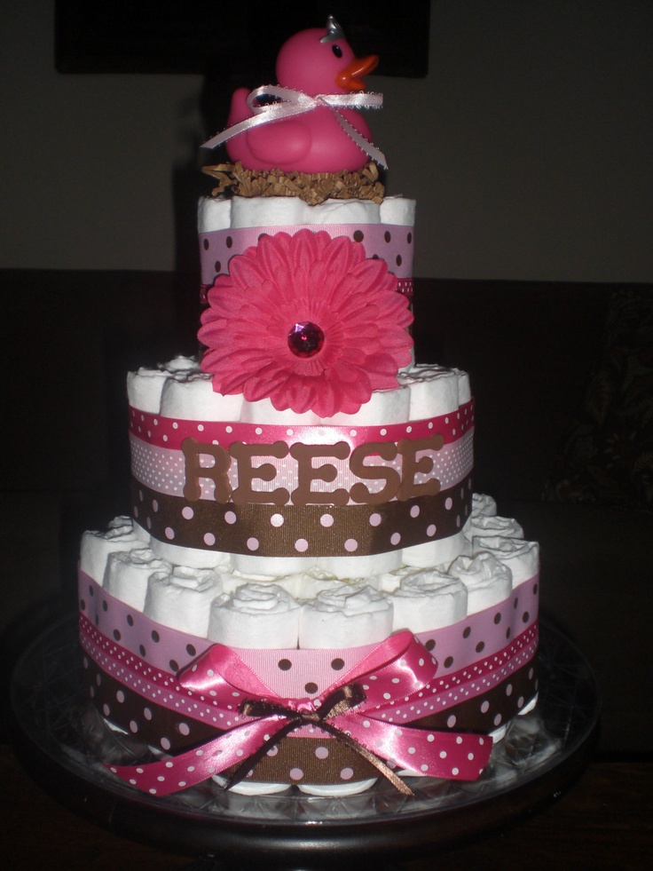 Pink and Brown Polka Dot Baby Shower Cake