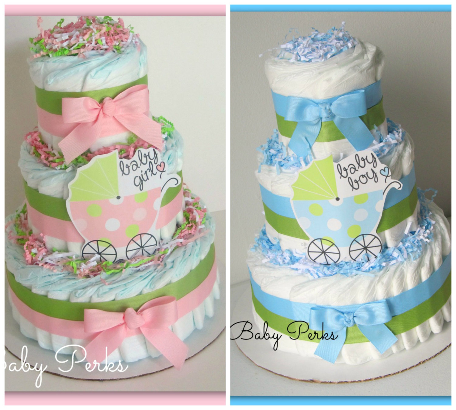 Pink and Green Baby Girl Diaper Cake