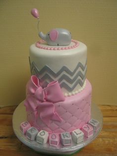 Pink and Grey Elephant Baby Shower Cake