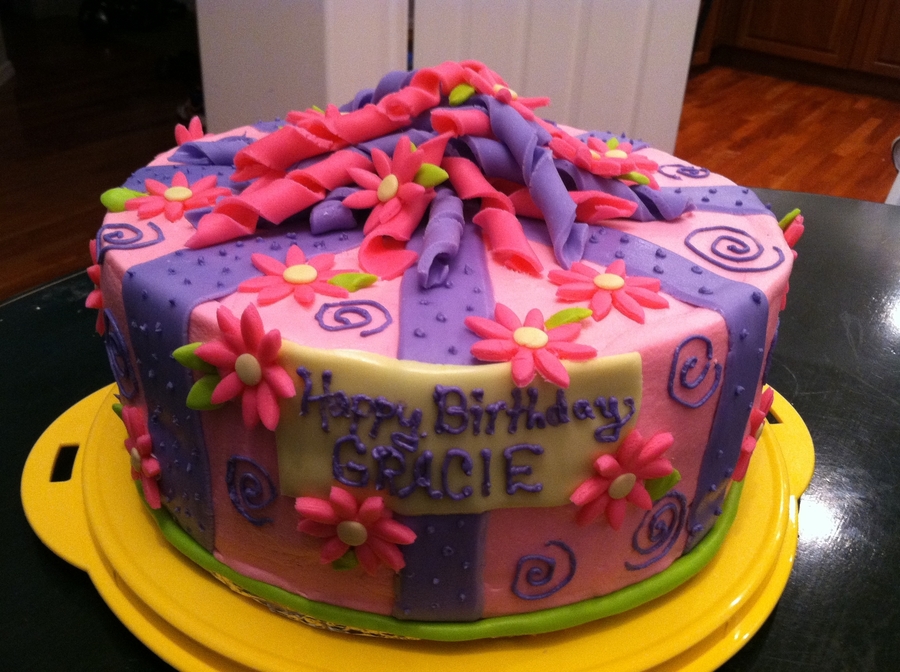 Pink and Purple Happy Birthday Cake