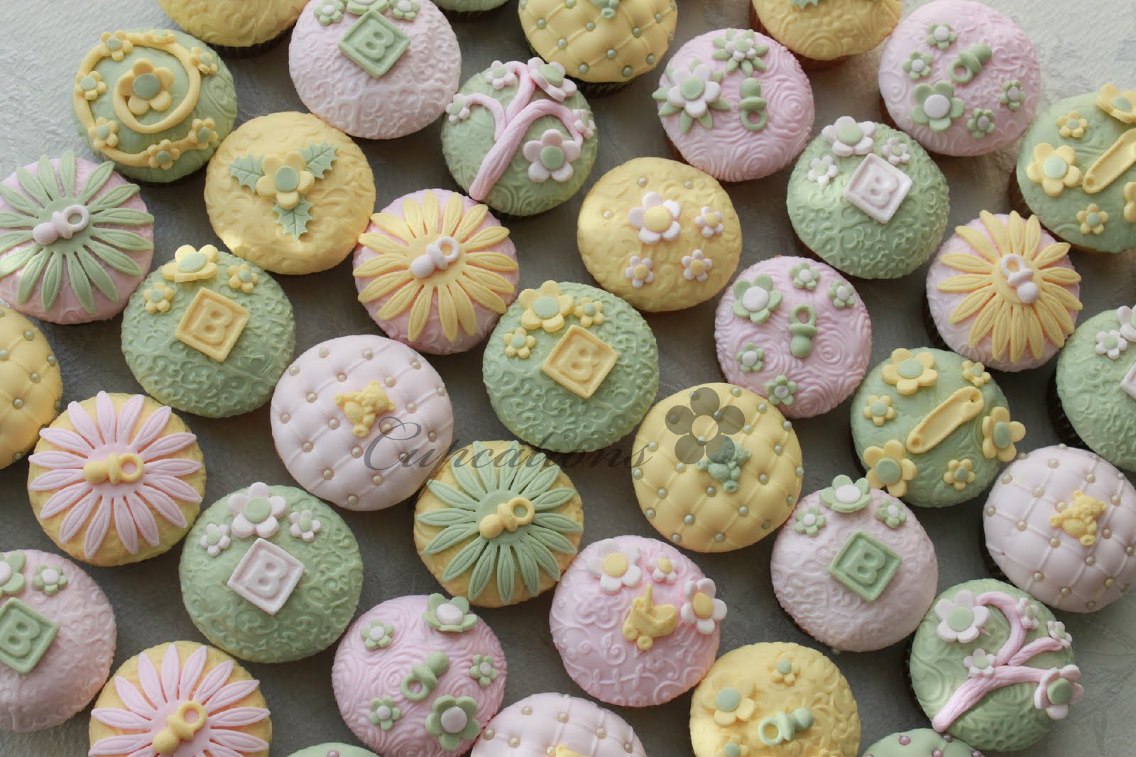 Pink and Yellow Baby Shower Cupcakes