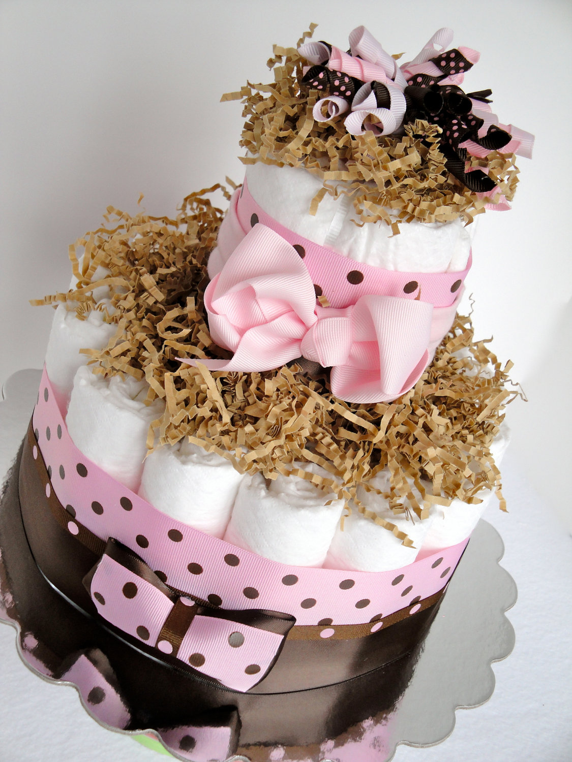 8 Photos of Pink Polka Dot Diaper Cakes