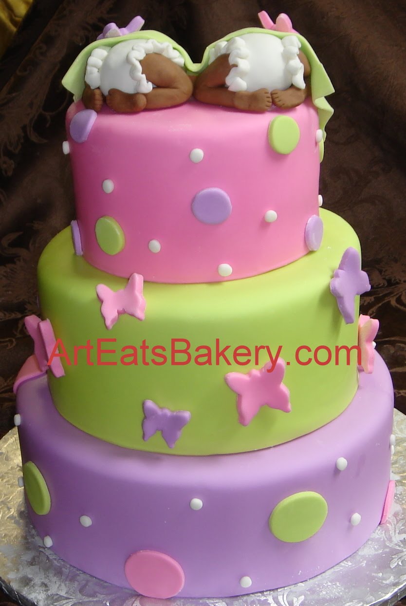 Pink Purple and Green Baby Shower Cake