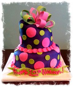 Pink Purple and Green Birthday Cake