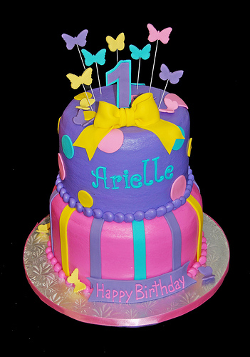 Pink Purple and Turquoise Birthday Cake