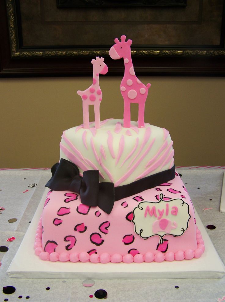 Pink Safari Baby Shower Cake