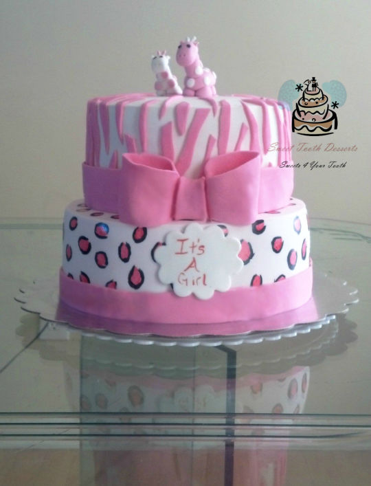 Pink Safari Baby Shower Cake