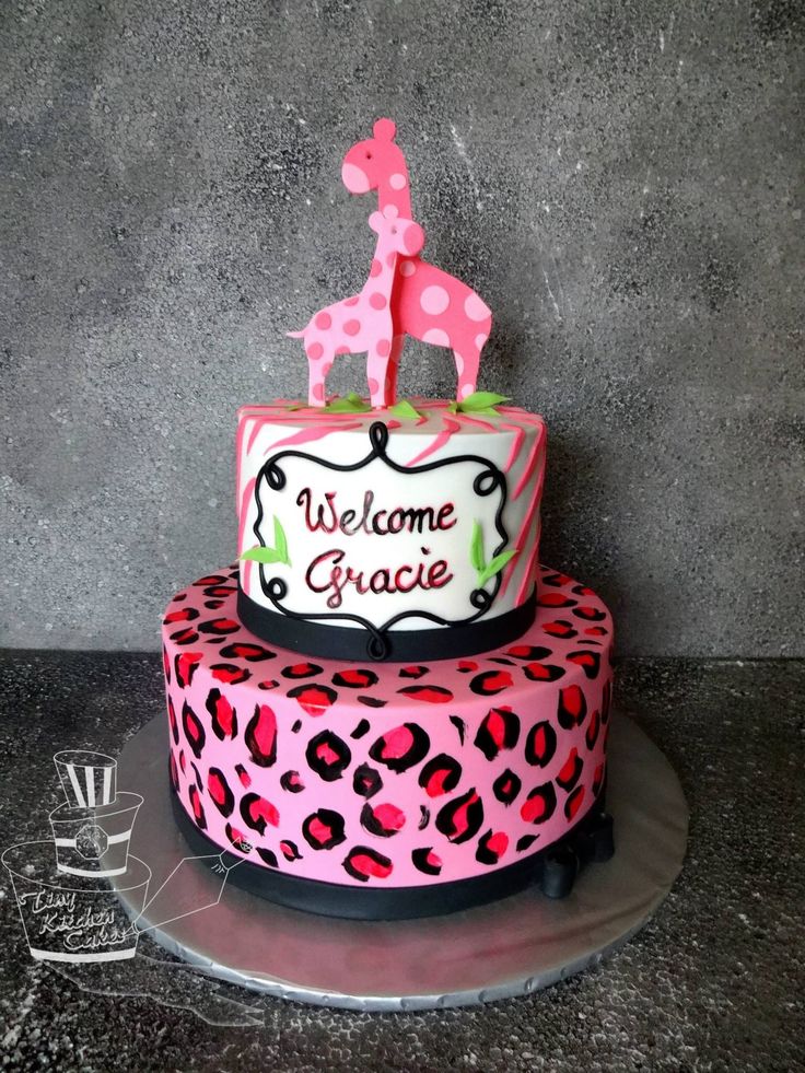 Pink Safari Baby Shower Cake