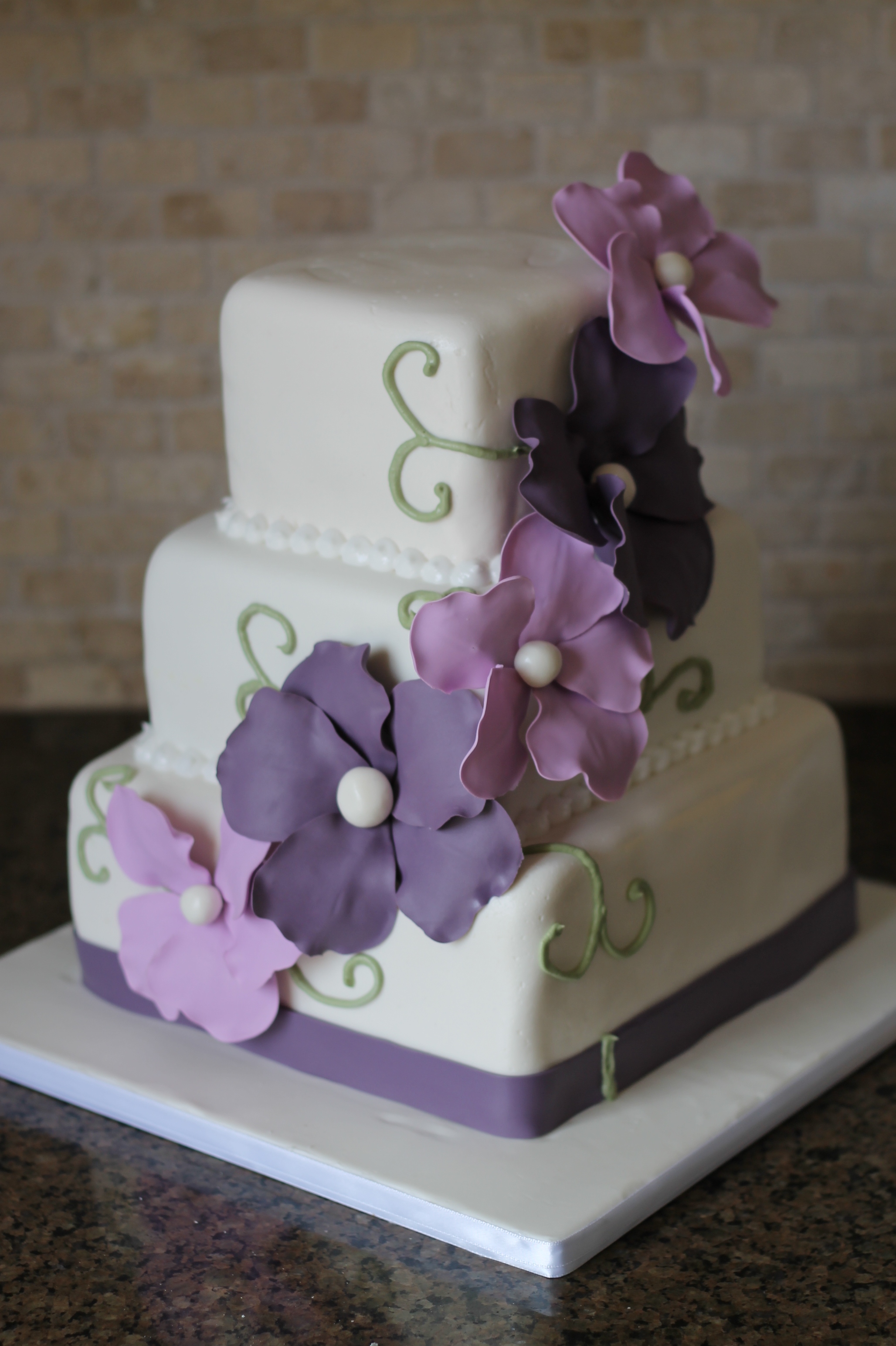 Purple and White Wedding Cake