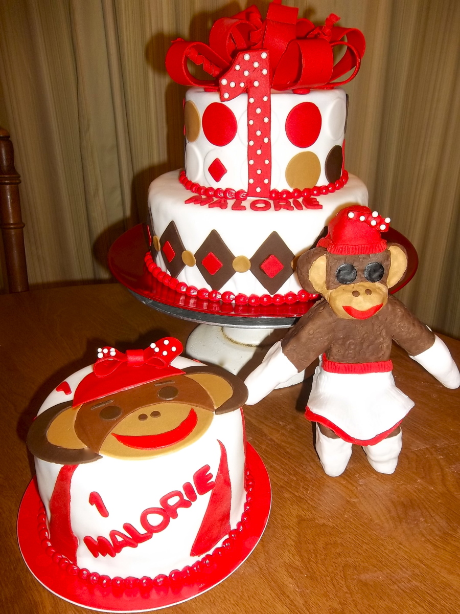 Sock Monkey 1st Birthday Cake