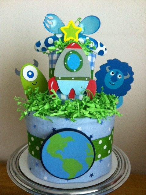 Space Rocket Boys Diaper Cake