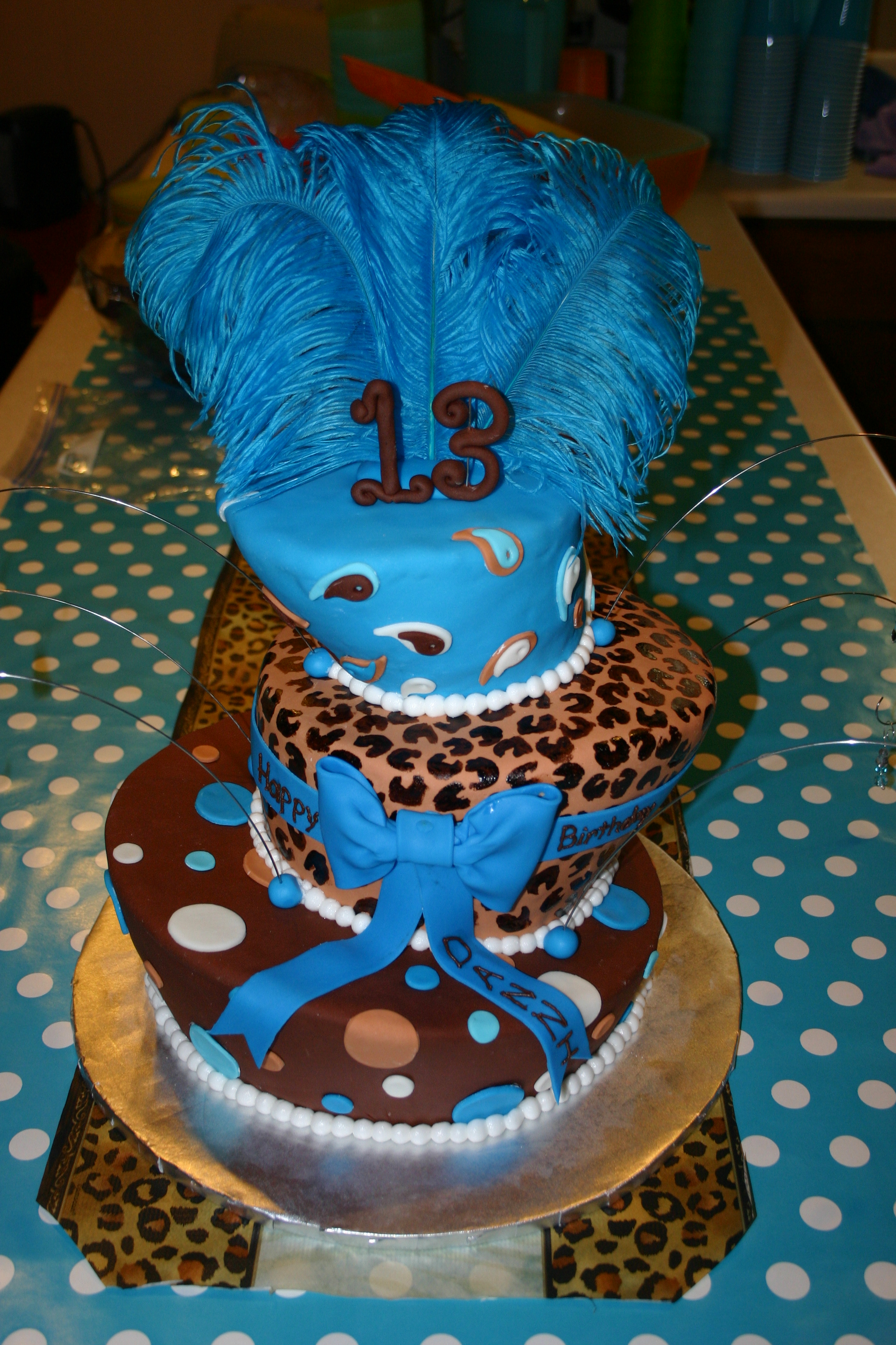 Teal and Brown Birthday Cake