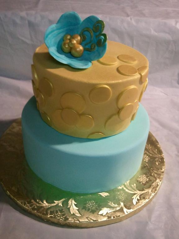 TURQUOISE AND GOLD BIRTHDAY CAKE