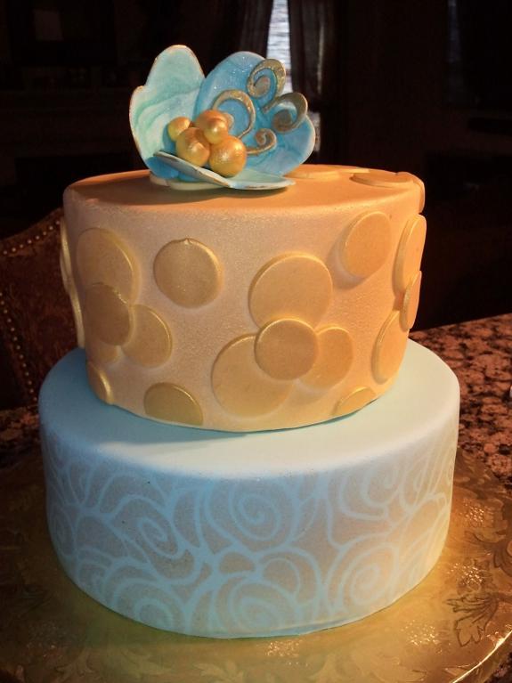 Turquoise and Gold Birthday Cake