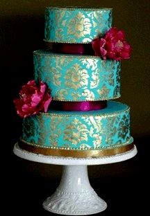 Turquoise and Gold Birthday Cake