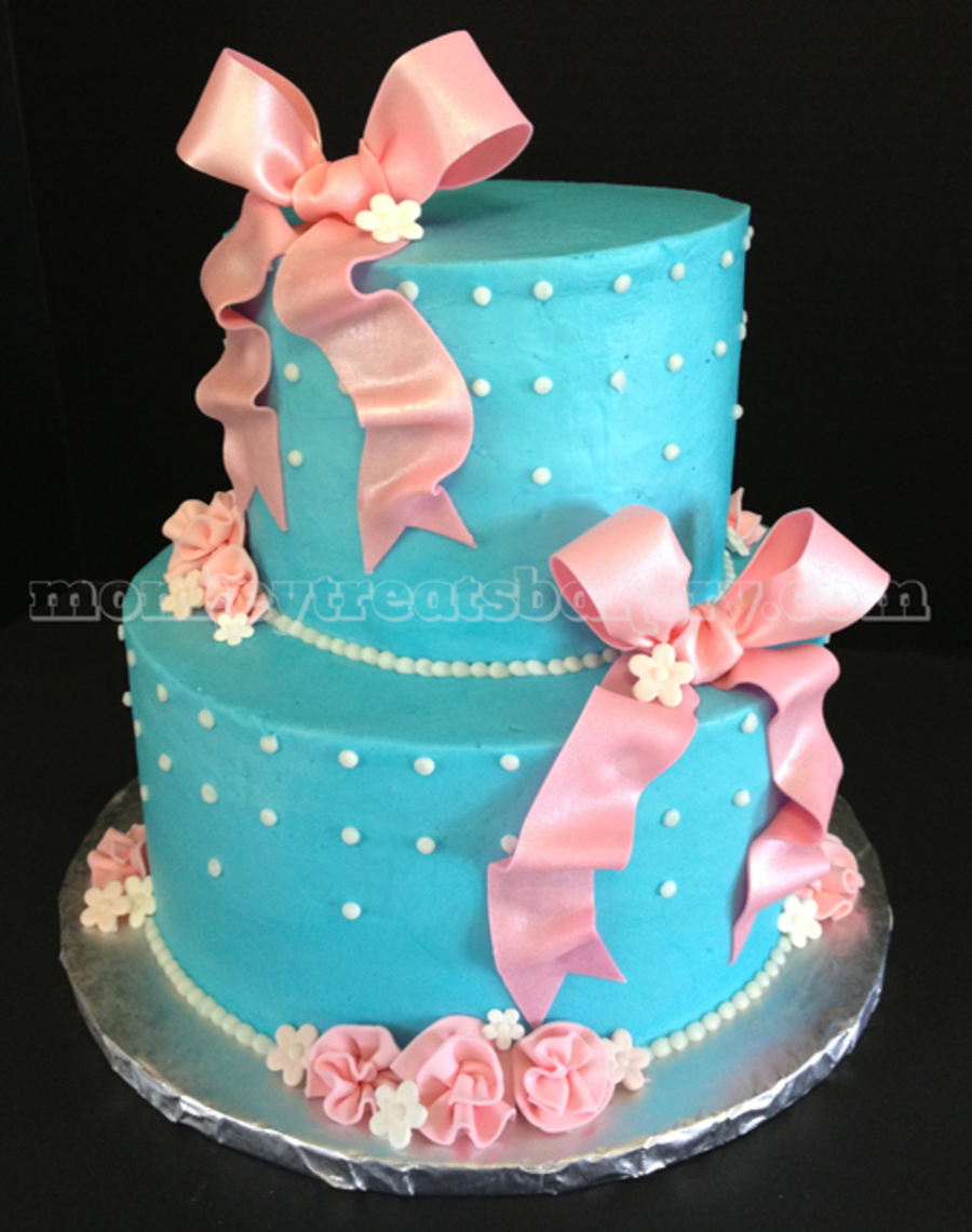 Turquoise and Pink Baby Shower Cake