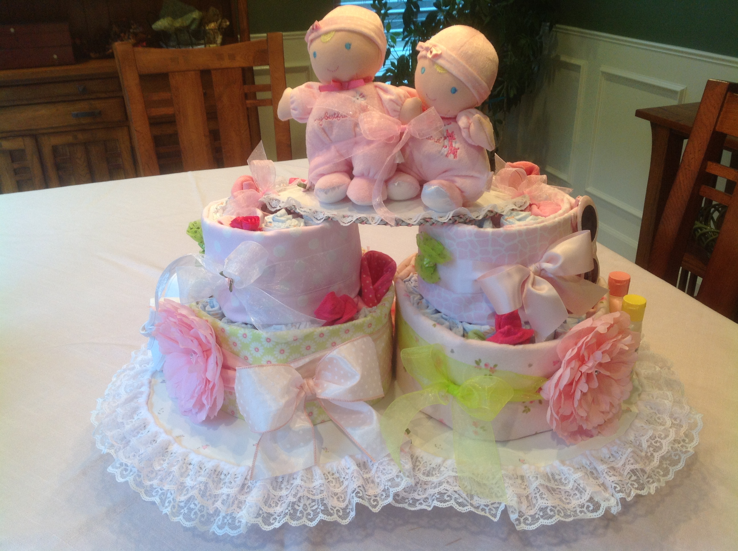 Twin Baby Girl Diaper Cakes