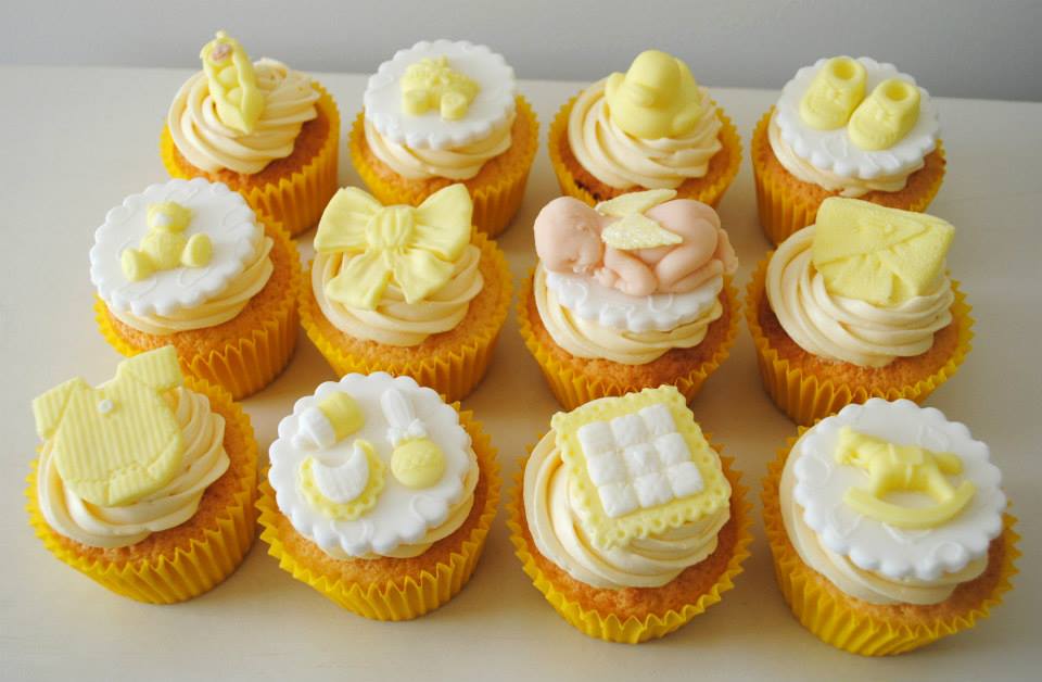 White and Yellow Baby Shower Cupcakes