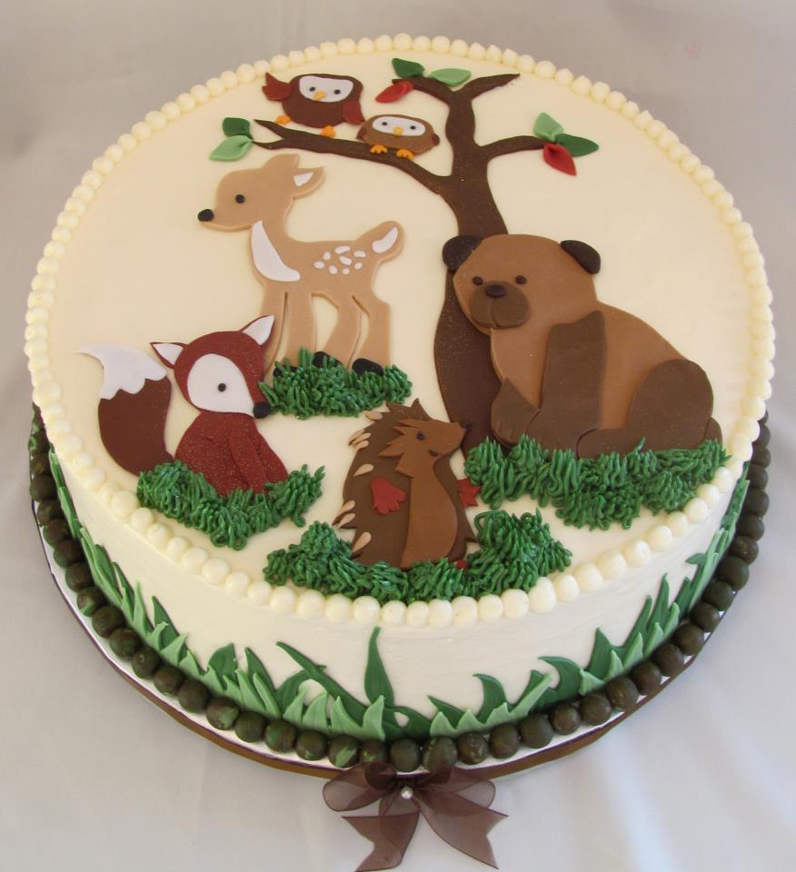 Woodland Animals Baby Shower Cake