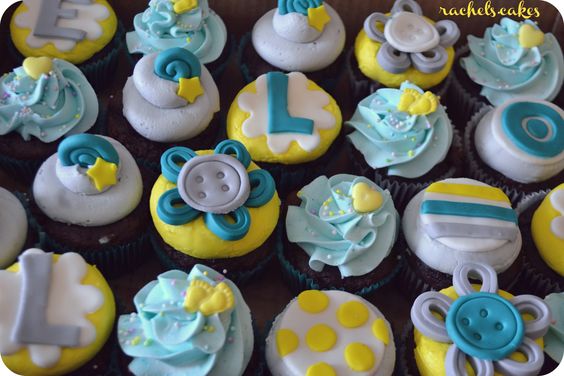 Yellow and Gray Baby Shower Cupcakes