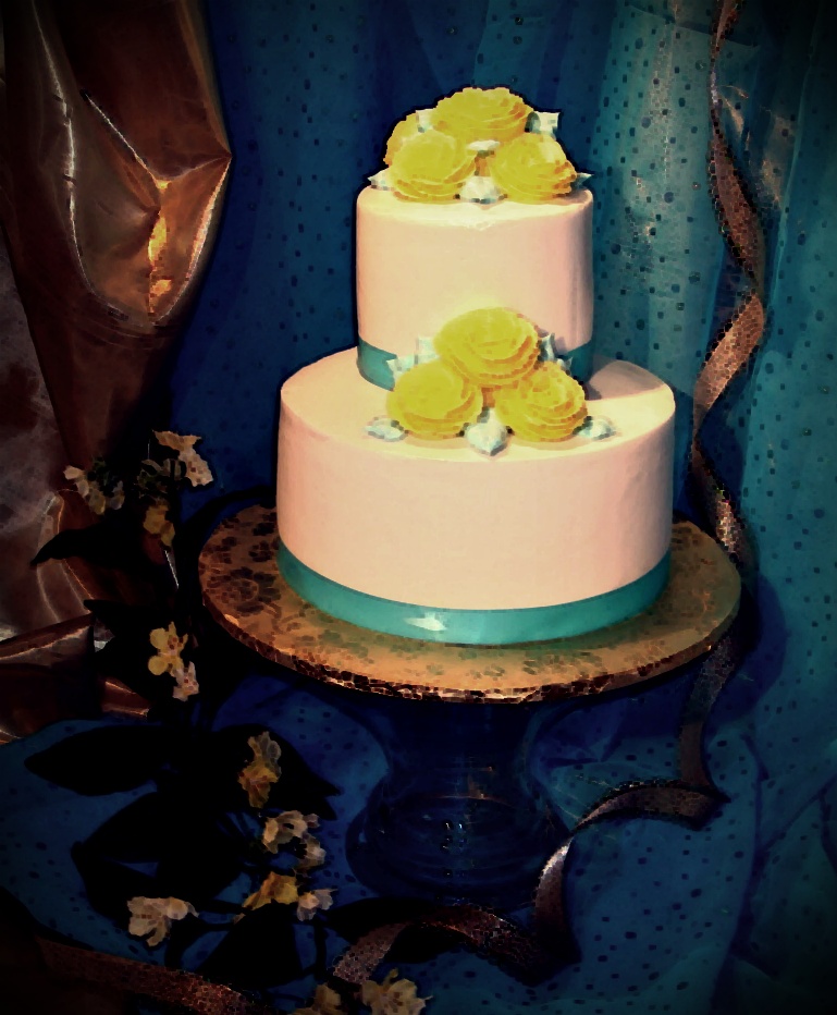 Yellow and Turquoise Wedding Cakes